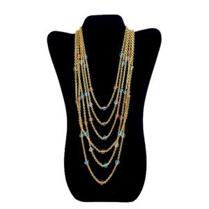 Vtg NOS Monet Gold Plated Chain Pastel Bead Necklace